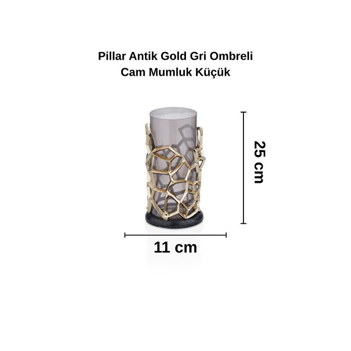 Cornella Pillar Antik Gold Gri Ombreli Cam Mumluk Küçük Ağız :11 Cm X Boy:25 Cm