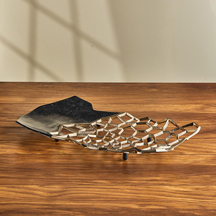 Cornella Pillar Antik Gold Siyah Metal Tabak En:27 Cm X Boy:47 Cm