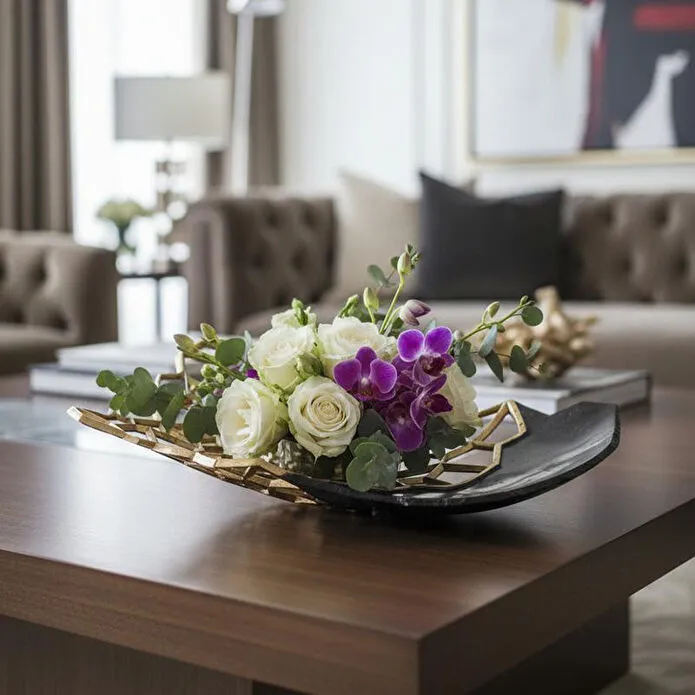 Cornella Pillar Antik Gold Siyah Metal Tabak En:27 Cm X Boy:47 Cm