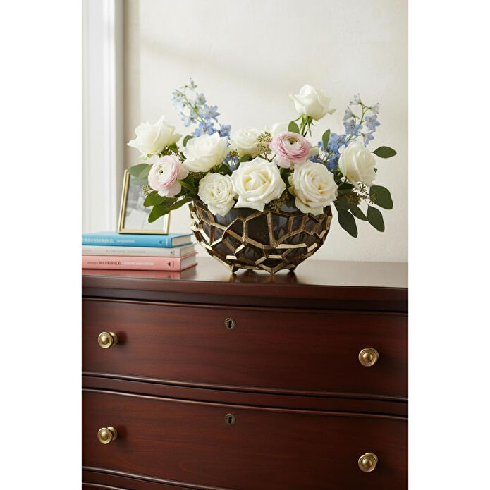 Cornella Pillar Antik Gold Gri Ombreli Cam Meyvelik Çap:25 Cm X Boy:14 Cm