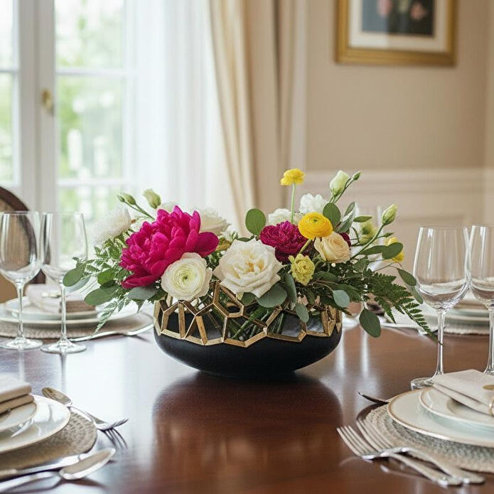 Cornella Pillar Antik Gold Siyah Metal Meyvelik Ağız:22 Cm X Boy:13 Cm