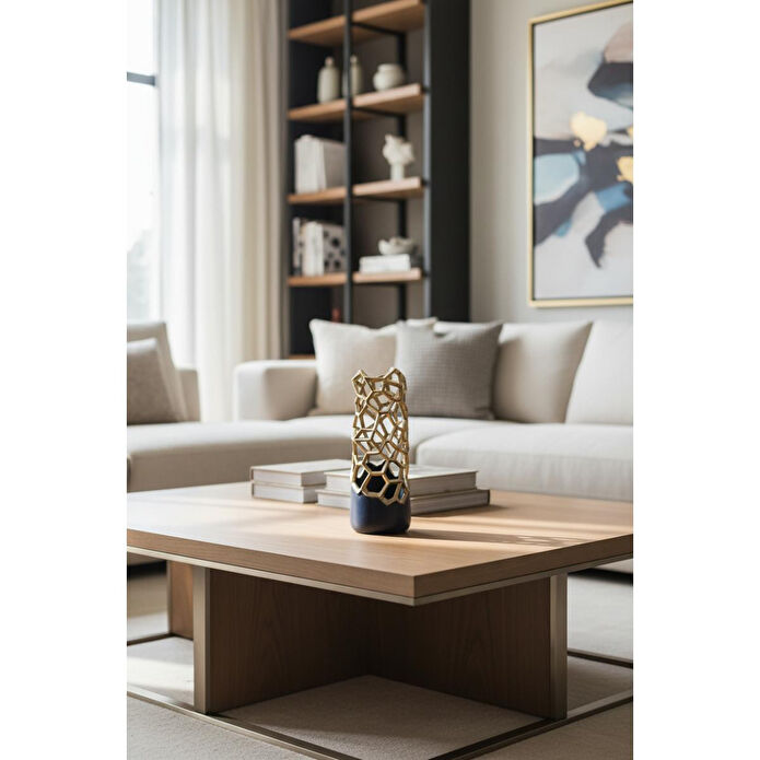 Cornella Pillar Antik Gold Siyah Metal Vazo Ağız:11 Cm X Boy:25 Cm