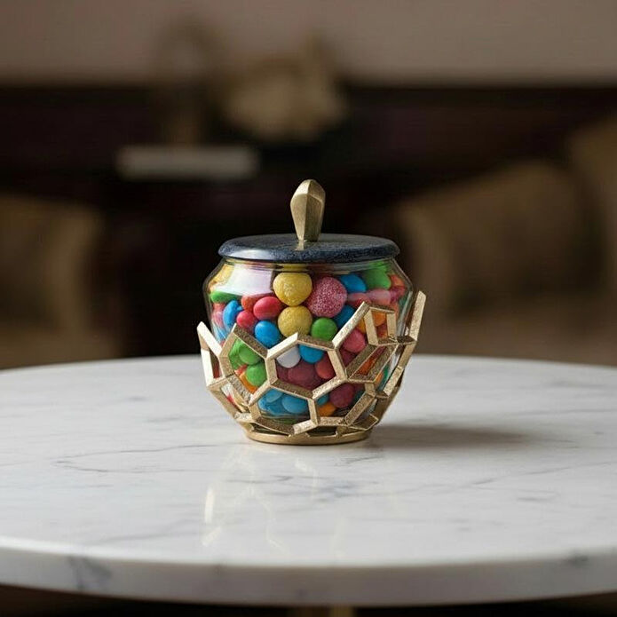 Cornella Pillar Antik Gold Gri Ombreli Cam Kavanoz Küçük Ağız:11 Cm X Boy:15 Cm X Tümü:19 Cm