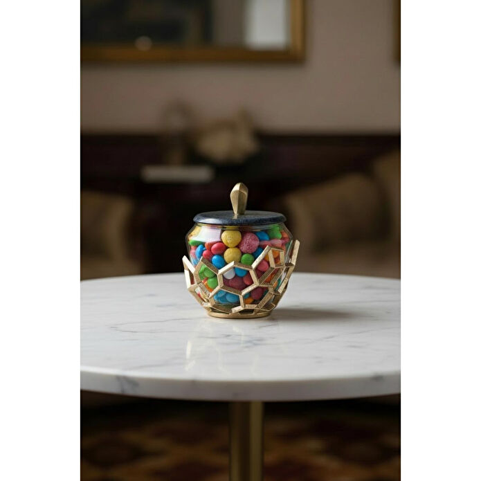 Cornella Pillar Antik Gold Gri Ombreli Cam Kavanoz Küçük Ağız:11 Cm X Boy:15 Cm X Tümü:19 Cm