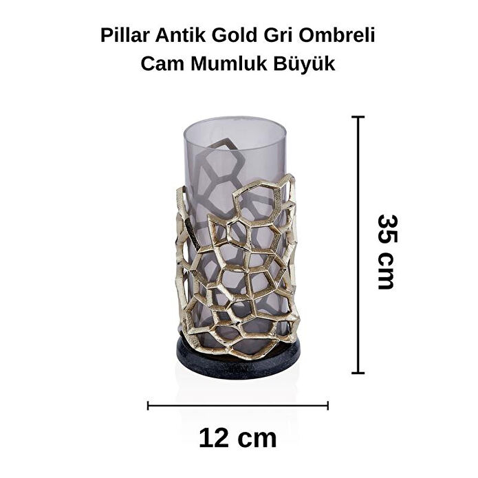 Cornella Pillar Antik Gold Gri Ombreli Cam Mumluk