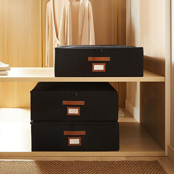 Ocean Home Textile 3'lü Siyah Renk Jüt Destekli Kutu Hurç Set 55 X 70 X 18 Cm