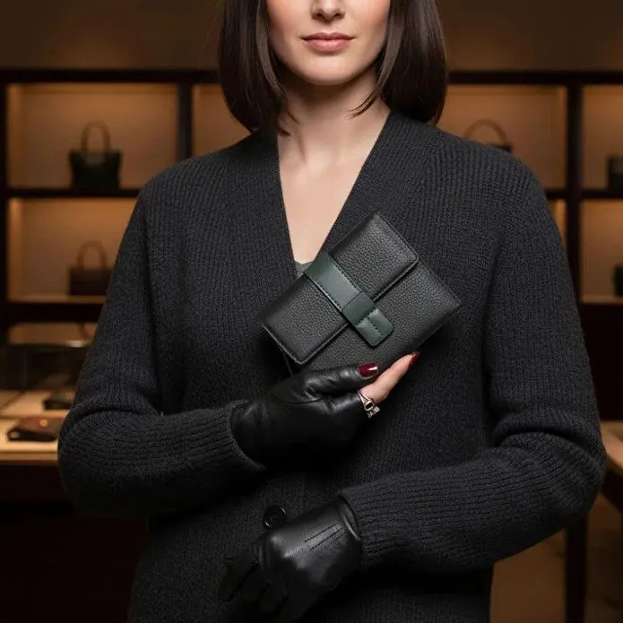 Bloominbag Liora Colorband Deri Kadın Cüzdan – Siyah & Zümrüt Yeşili