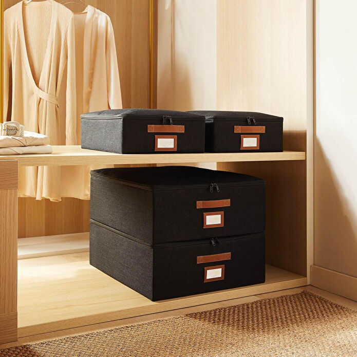 Ocean Home Textile 4'lü Siyah Renk Jüt Destekli Kutu Hurç Set 2 Adet 31 X 38 X 12 + 45 X 55 X 18 Cm