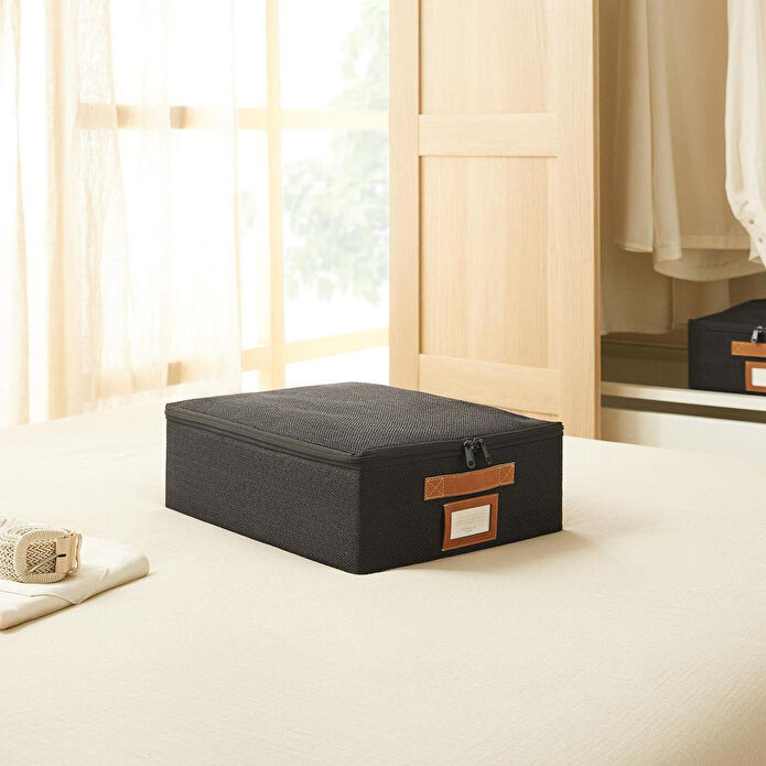 Ocean Home Textile 4'lü Siyah Renk Jüt Destekli Kutu Hurç Set 2 Adet 31 X 38 X 12 + 45 X 55 X 18 Cm