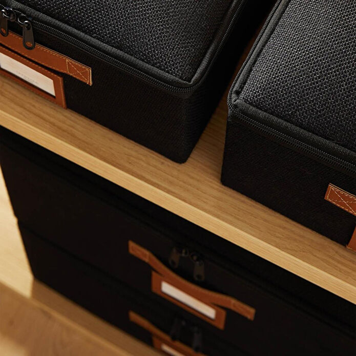 Ocean Home Textile 4'lü Siyah Renk Jüt Destekli Kutu Hurç Set 2 Adet 31 X 38 X 12 + 45 X 55 X 18 Cm