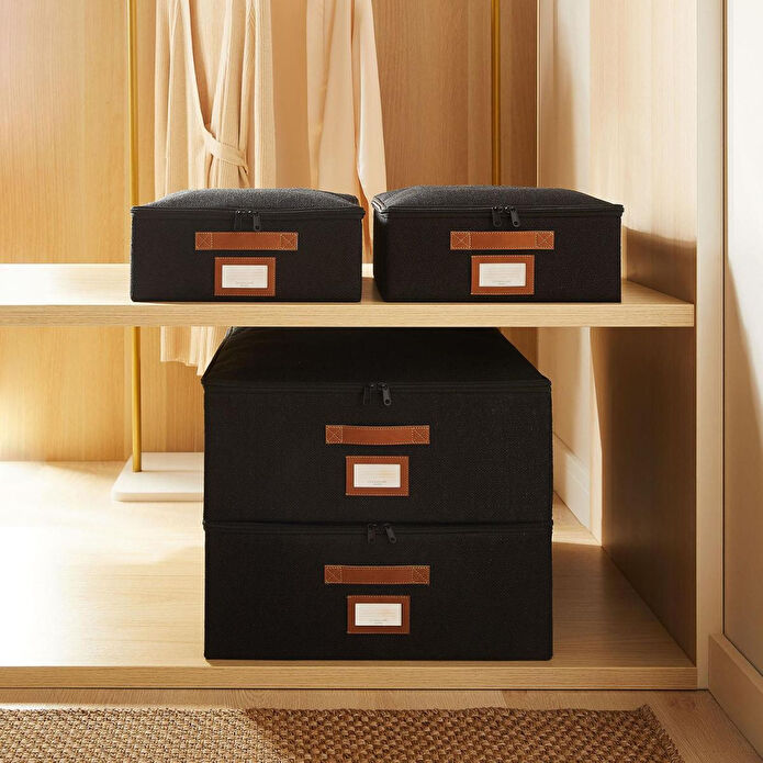 Ocean Home Textile 4'lü Siyah Renk Jüt Destekli Kutu Hurç Set 2 Adet 31 X 38 X 12 + 45 X 55 X 18 Cm