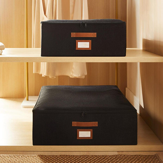 Ocean Home Textile 2'li Siyah Renk Jüt Destekli Kutu Hurç Set 45 X 55 X 18 + 55 X 70 X 18 Cm