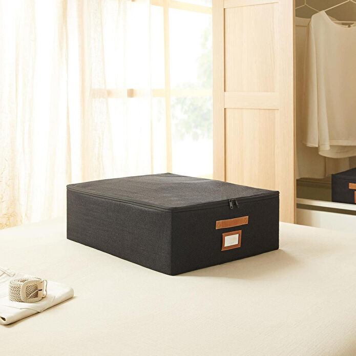 Ocean Home Textile 3'lü Siyah Renk Jüt Destekli Kutu Hurç Set 31 X 38 X 12 + 45 X 55 X 18 + 55 X 70 X 18 Cm