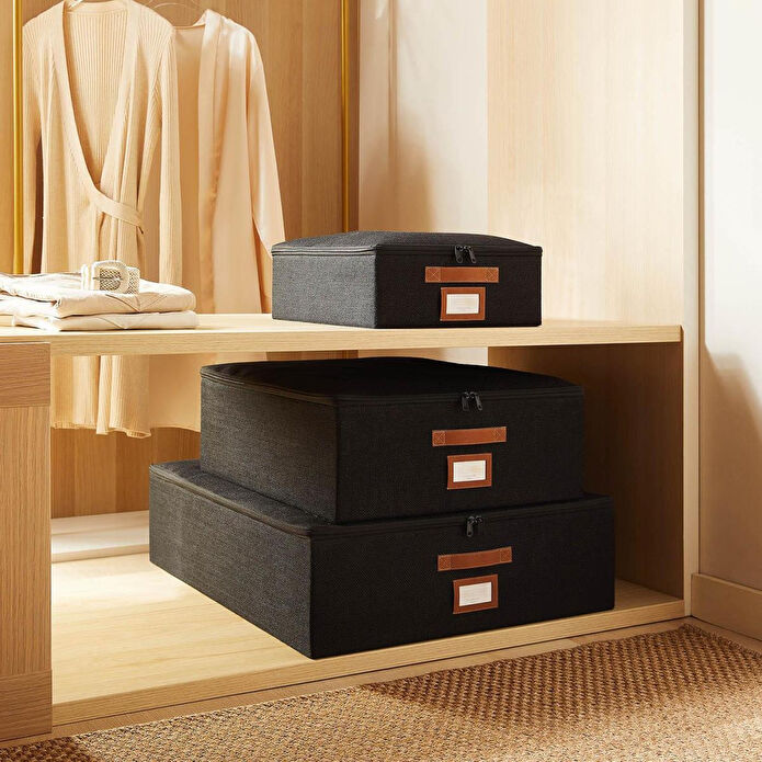 Ocean Home Textile 3'lü Siyah Renk Jüt Destekli Kutu Hurç Set 31 X 38 X 12 + 45 X 55 X 18 + 55 X 70 X 18 Cm