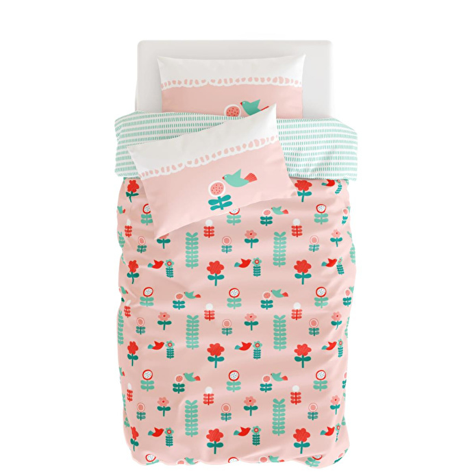 Itsy Bitsy Kids Amulet Çift Taraflı Pamuk Saten Pembe Bebek Nevresim Seti 100x150cm