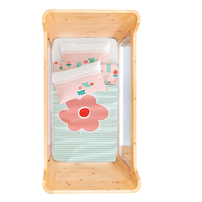 Itsy Bitsy Kids Amulet Çift Taraflı Pamuk Saten Pembe Bebek Nevresim Seti 100x150cm