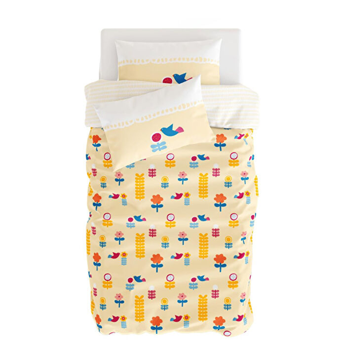 Itsy Bitsy Kids Amulet Çift Taraflı Pamuk Saten Sarı Bebek Nevresim Seti 100x150cm