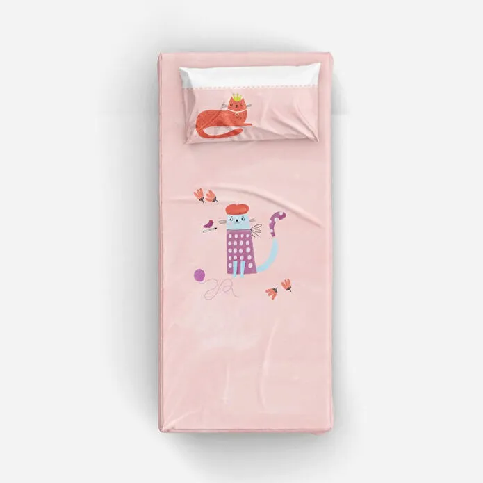 Itsy Bitsy Kids Kitty Of Queens Pamuk Saten Pembe Bebek Çarşaf Seti 80x140cm