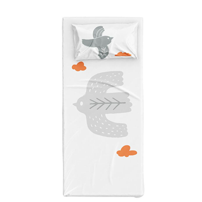 Itsy Bitsy Kids Bird Of Life Pamuk Saten Gri Bebek Çarşaf Seti 80x140cm