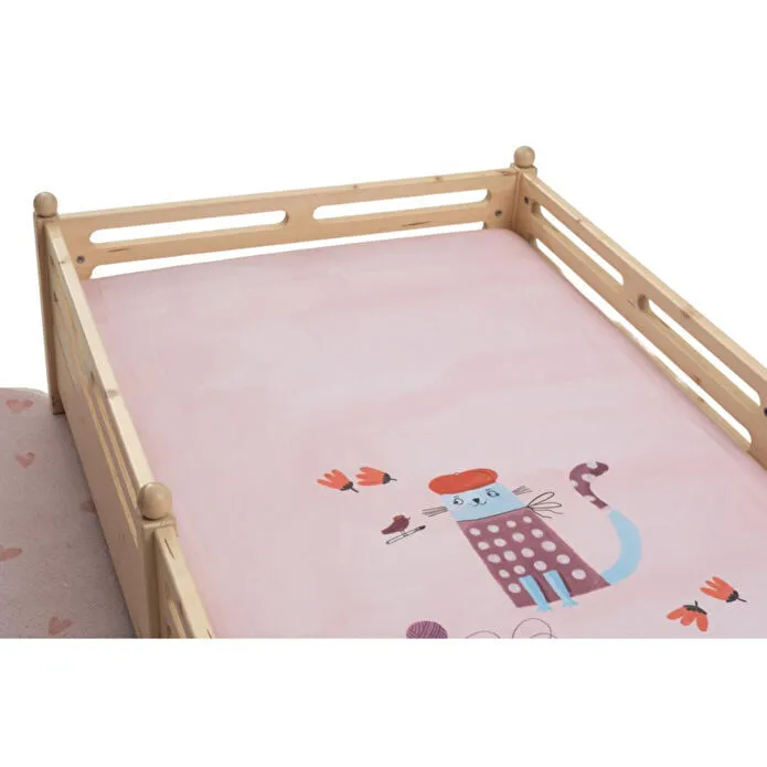 Itsy Bitsy Kids Kitty Of Queens Pamuk Saten Pembe Çocuk Çarşaf Seti 90x190cm