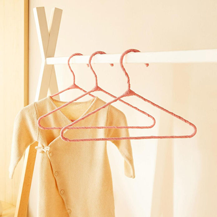 Ocean Home Textile 3'lü Pembe Renk Kumaş Kaplı Metal Bebek Giysi Askısı19.5 X 30 X 0.3 Cm