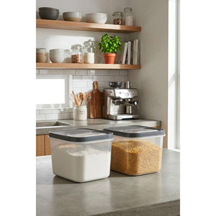 Vienev 2'li 15 Litre Sürgülü Kapaklı Çok Amaçlı Un Bakliyat Erzak Saklama Kabı