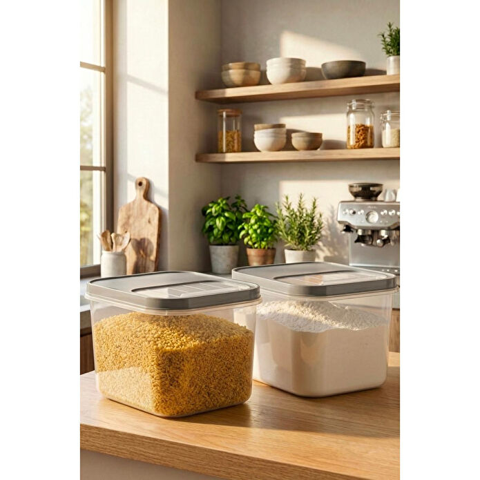 Vienev 2'li 15 Litre Sürgülü Kapaklı Çok Amaçlı Un Bakliyat Erzak Saklama Kabı