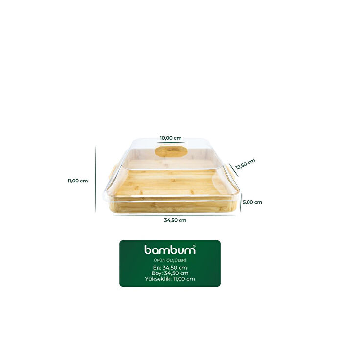 Bambum Modica Akrilik Kapaklı Bambu Kek Fanusu Kare Büyük