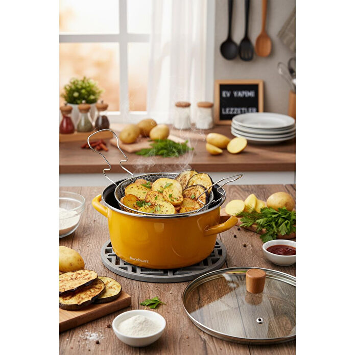 Bambum Nostalji Kızartma Tenceresi Hardal 22 Cm