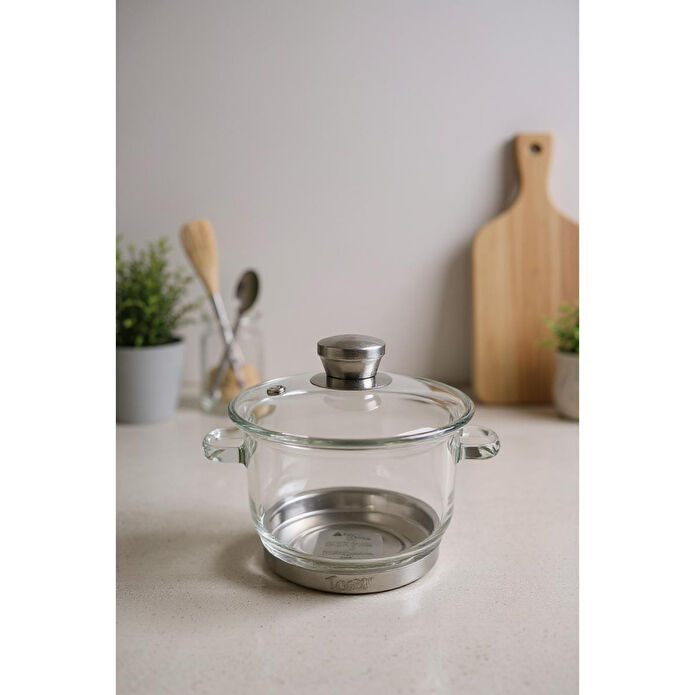 Bambum Baron Çelik İndüksiyon Tabanlı Cam Tencere 1200ml