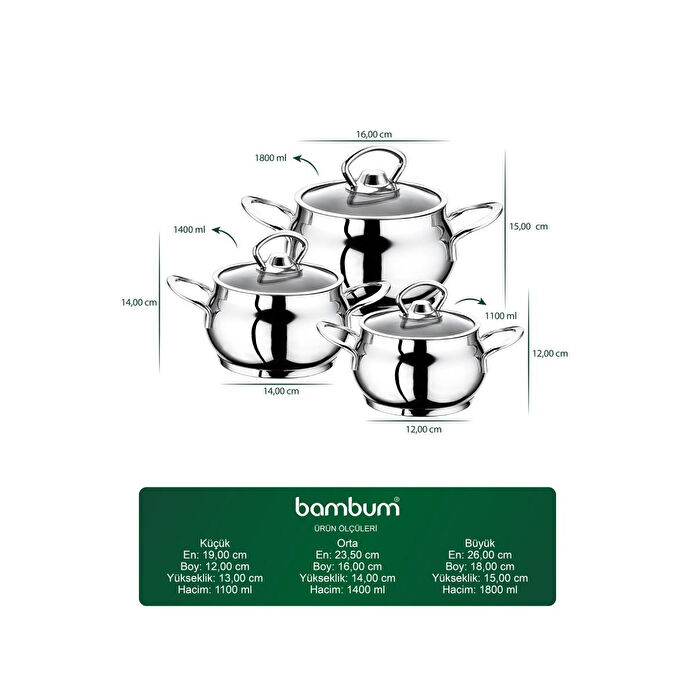 Bambum Rose Küre 6 Parça Derin Tencere Takımı B4247