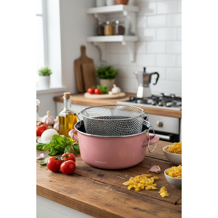 Bambum Nostalji Kızartma Tenceresi Şeker Pembe 22 Cm