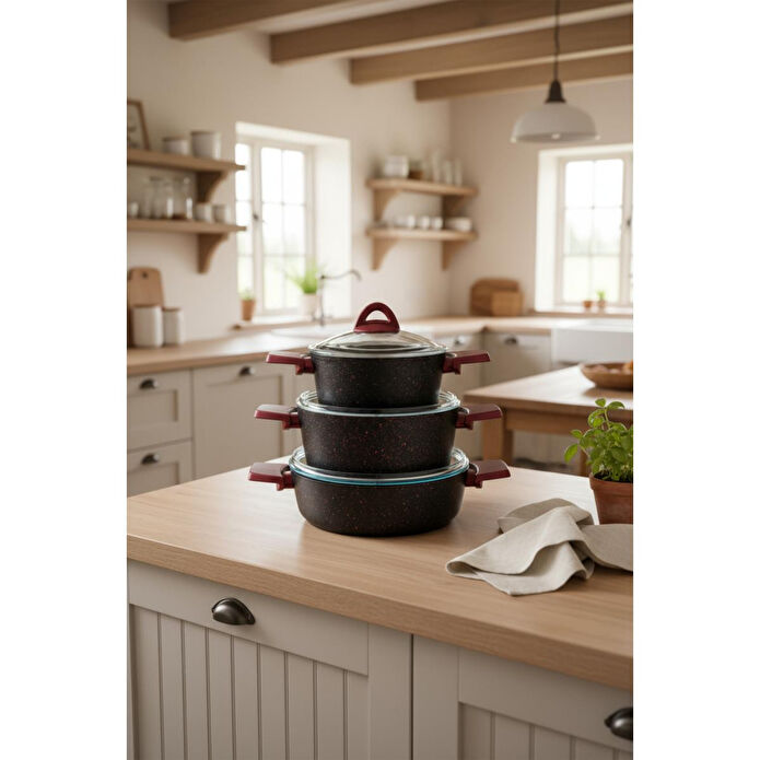 Bambum Pluto 7 Parça Granit Tencere Seti Siyah