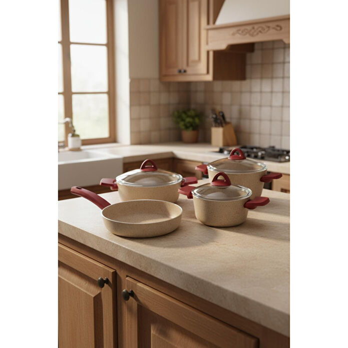 Bambum Pluto 7 Parça Granit Tencere Seti Krem