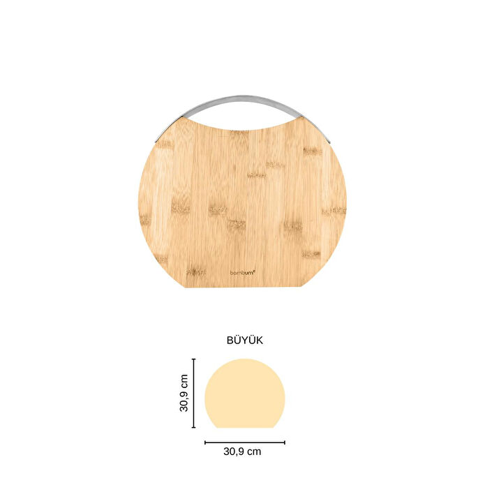 Bambum Zoe Çelik Kulplu Kesme Tahtası Yuvarlak