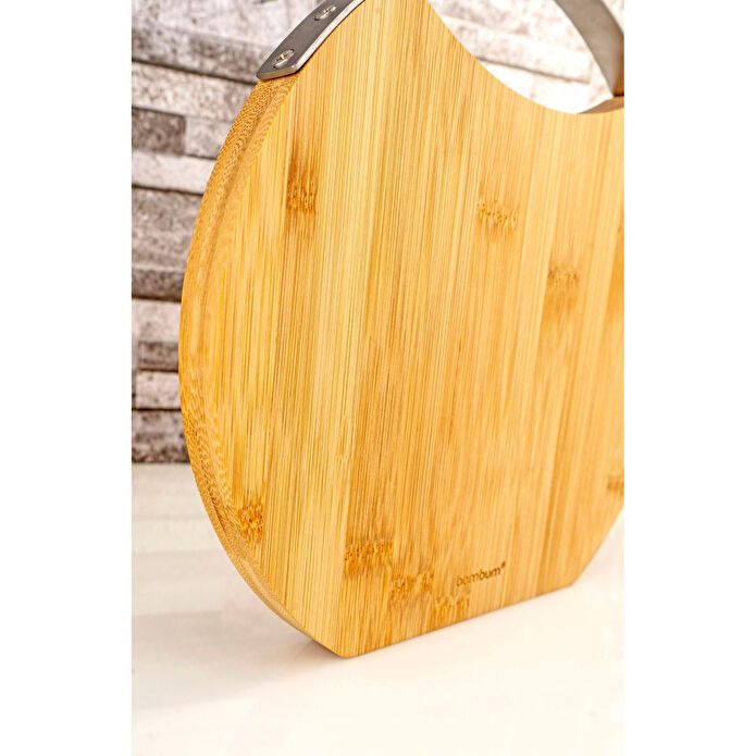 Bambum Zoe Çelik Kulplu Kesme Tahtası Yuvarlak