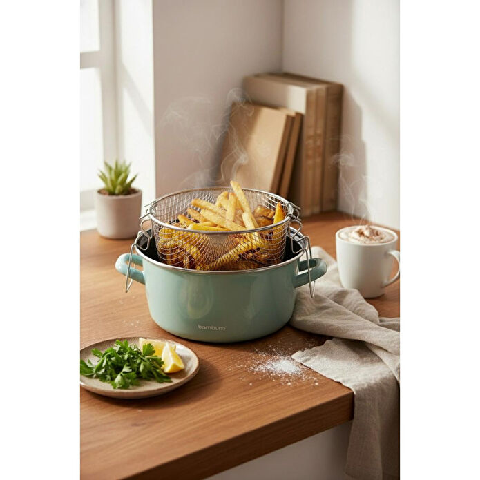Bambum Nostalji Kızartma Tenceresi Açık Yeşil 22 Cm