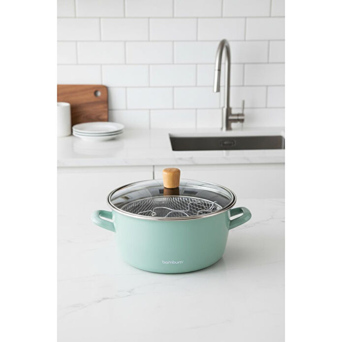 Bambum Nostalji Kızartma Tenceresi Açık Yeşil 22 Cm