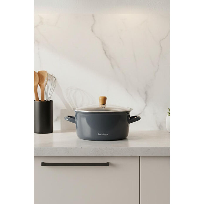Bambum Nostalji Kızartma Tenceresi Koyu Gri 22 Cm