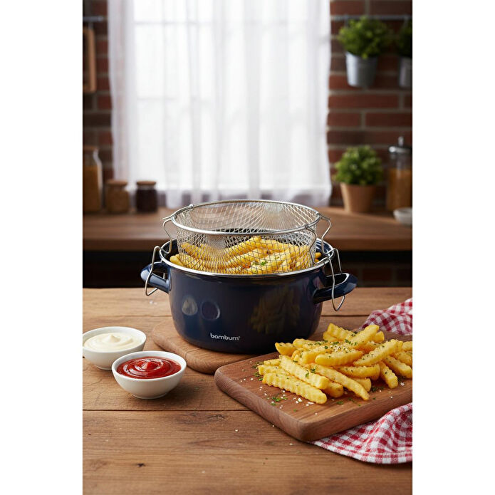 Bambum Nostalji Kızartma Tenceresi Koyu Gri 22 Cm