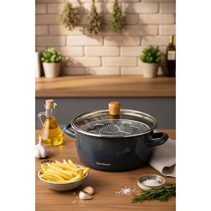 Bambum Nostalji Kızartma Tenceresi Koyu Gri 22 Cm