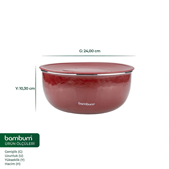 Bambum Nostalji Karıştırma Kabı Bordo 24 Cm