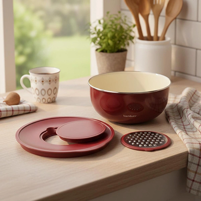 Bambum Nostalji Karıştırma Kabı Bordo 24 Cm