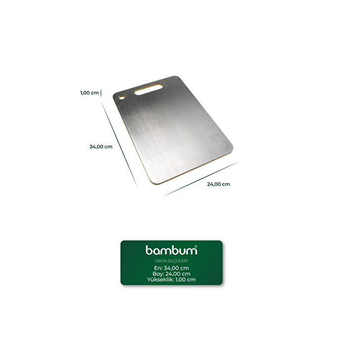 Bambum Stan Çift Yüzey Bambu Ve Çelik Kesme Tahtası Büyük