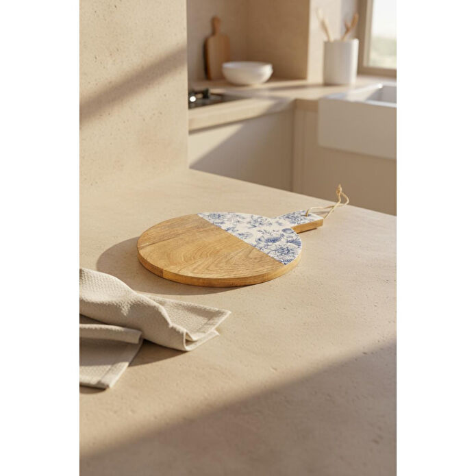 Bambum Gura Yuvarlak Kesme Tahtası Gül