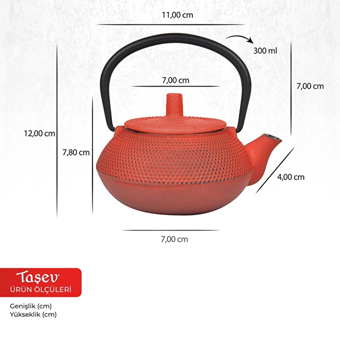 Bambum Taşev T0080 Linden Sümbül Döküm Demlik 300 Ml Kırmızı Döküm Çaydanlık