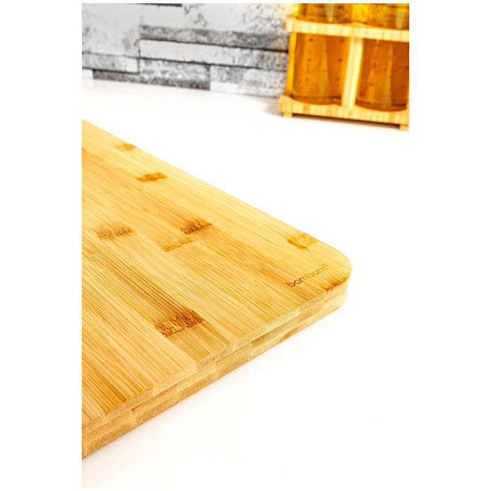 Bambum Zoe Çelik Kulplu Kesme Tahtası Dikdörtgen