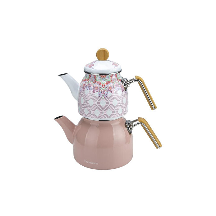 Bambum Unique Bambu Kulplu Emaye Çaydanlık Takımı Pembe
