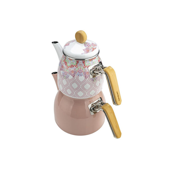 Bambum Unique Bambu Kulplu Emaye Çaydanlık Takımı Pembe