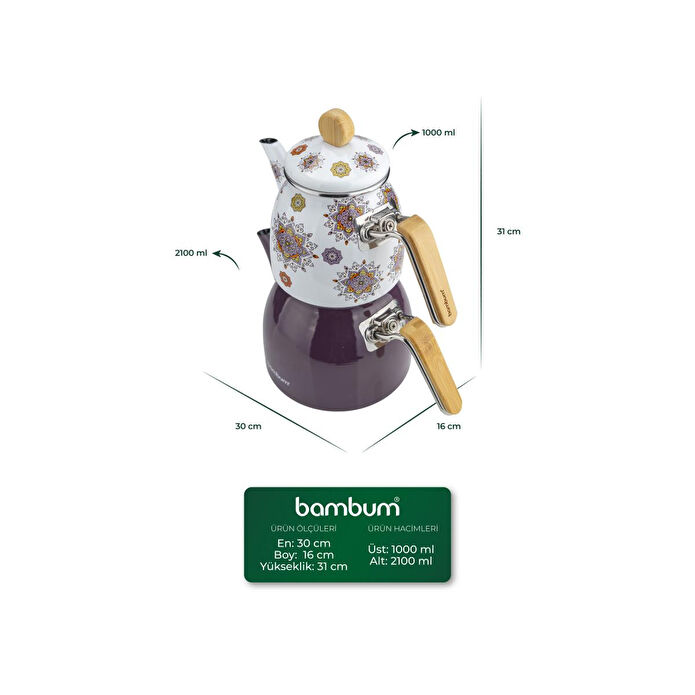 Bambum Unique Bambu Kulplu Emaye Çaydanlık Takımı Mor